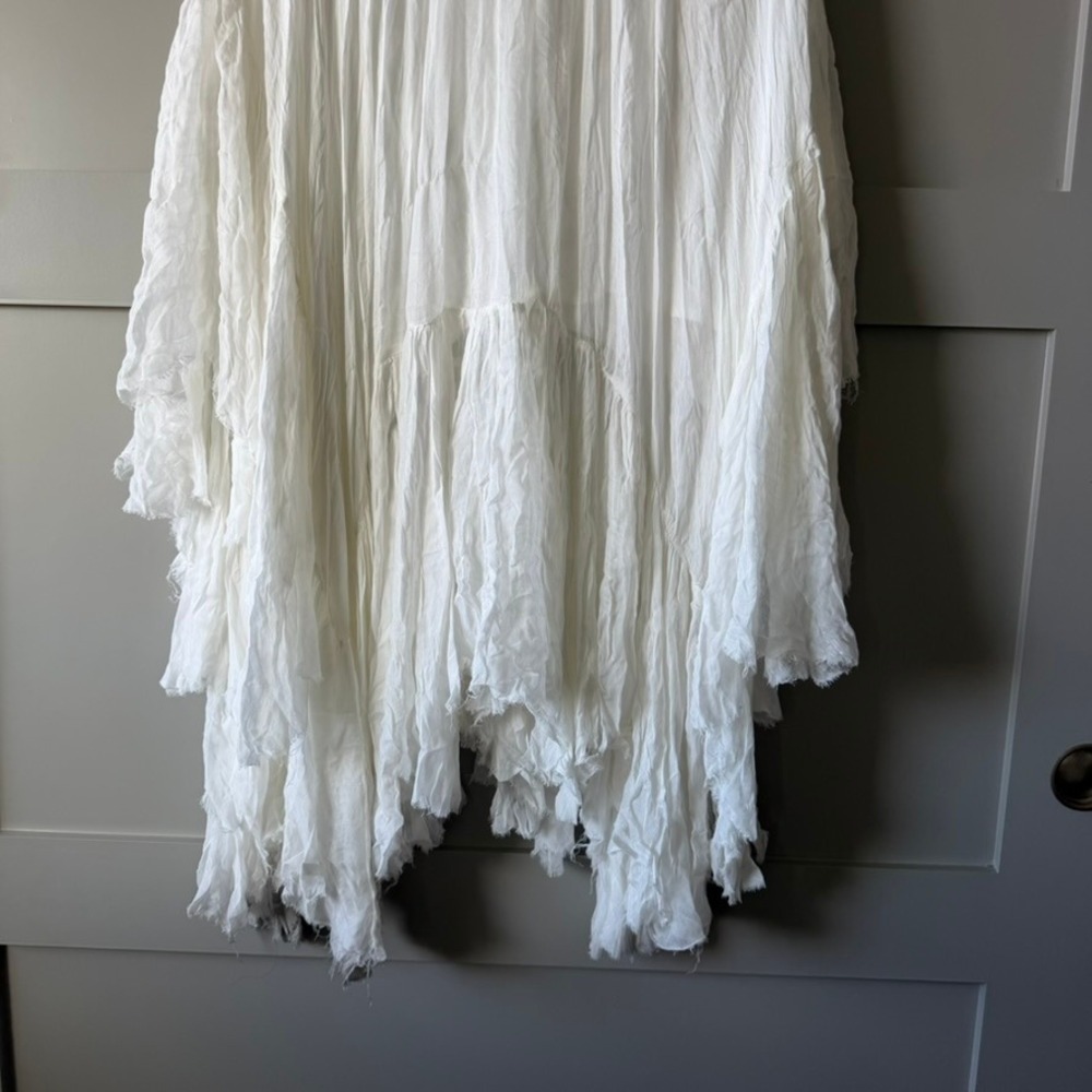 Free People White Handkerchief Raw Hem Sheer One Clover Skirt Sz S/M Boho - Picture 3 of 16
